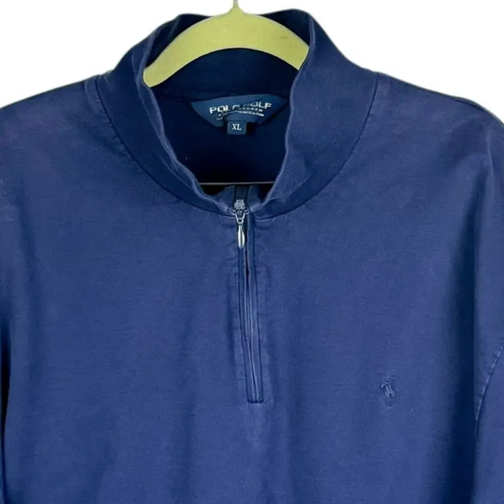 Polo Golf Ralph Lauren Navy Blue Pima Cotton 1/4‎ Zip High Neck Sweatshirt Sz XL